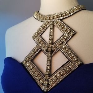 Bodycon Dress | Rhinestone Neck | Blue